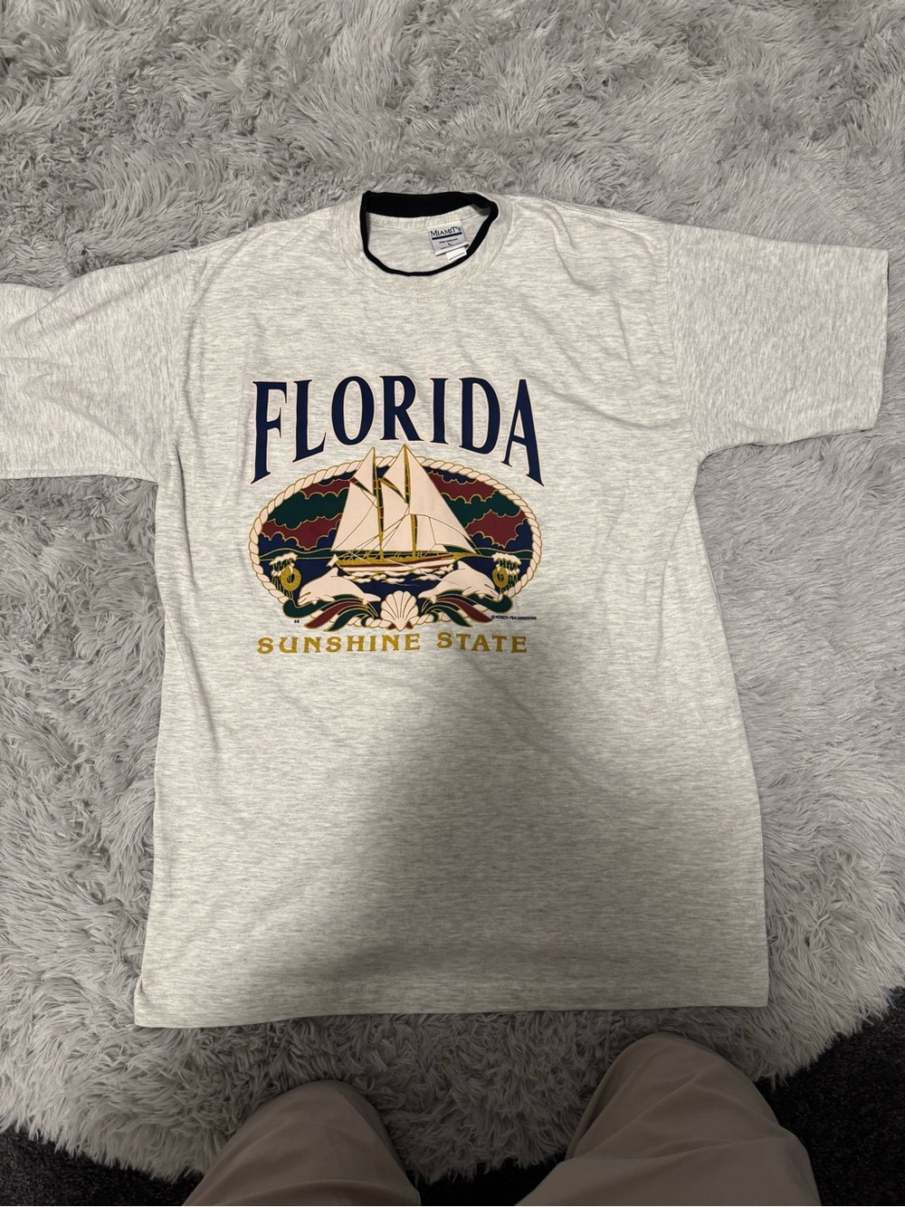 Vintage Florida Sunshine State Graphic Crewneck T-Shirt - Light Gray